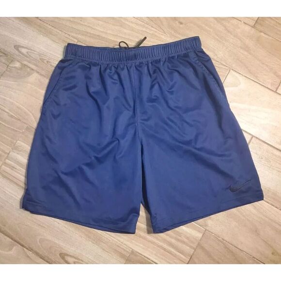 Nike Dri-fit Men's Shorts Navy Blue Drawstring XXL Embroidered Black Swoosh Logo - Picture 1 of 6